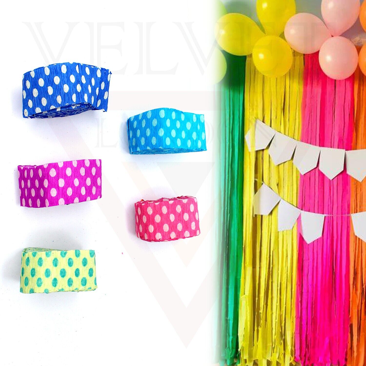 Crepe Paper Streamer Ribbon Decorations for Birthday Festival Party Celebration