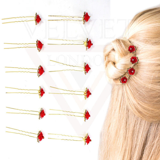 12x Hair Bridal Rhinestone & Rose Flower Hair Pins Hair Grips Hair Clips U Pins