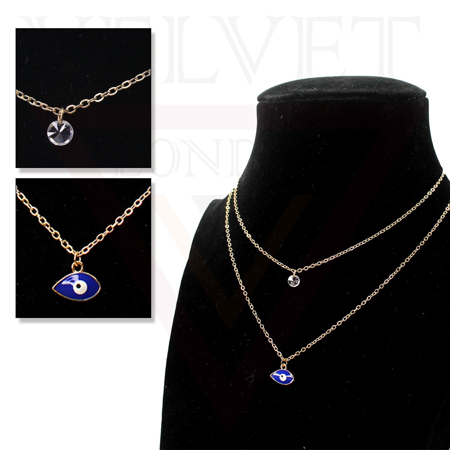 Trendy Golden Multi Layer Chain Necklace Oxidised Evil Eye Pendant Beachwear