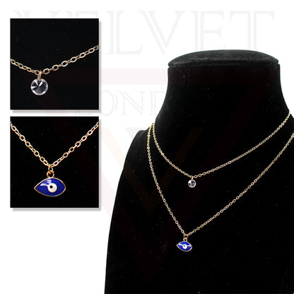 Trendy Golden Multi Layer Chain Necklace Oxidised Evil Eye Pendant Beachwear