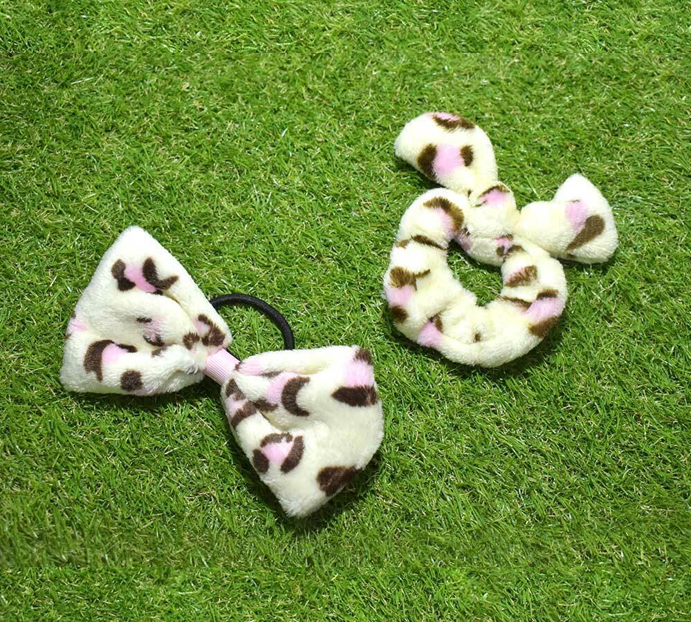 2x Animal Print Hair Bands Scrunchie Ponytail Holder Velvet Bow Elastic Hair Tie