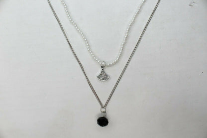 Chain Necklace 2 Layers Silver Chain Choker White Beads Pearl Jewelry Necklace