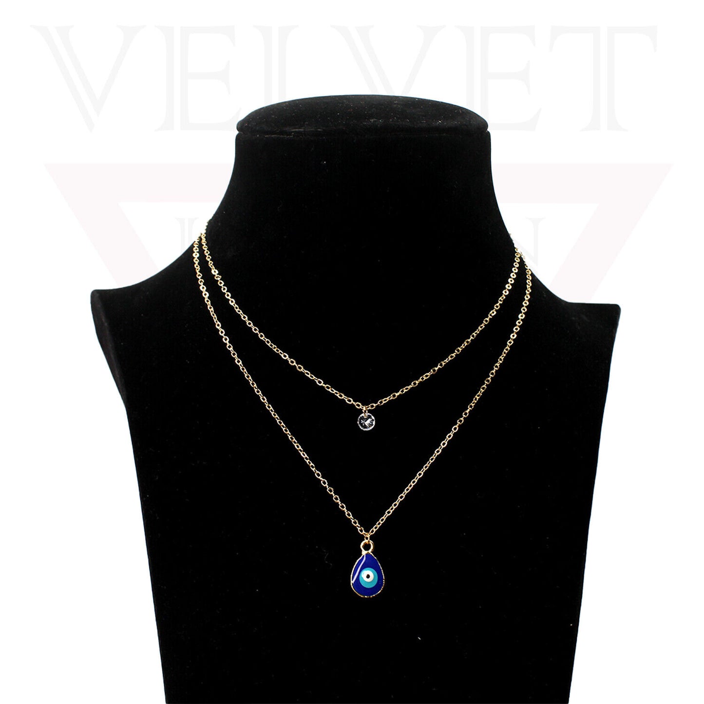 Trendy Golden Multi Layer Chain Necklace Oxidised Evil Eye Pendant Beachwear