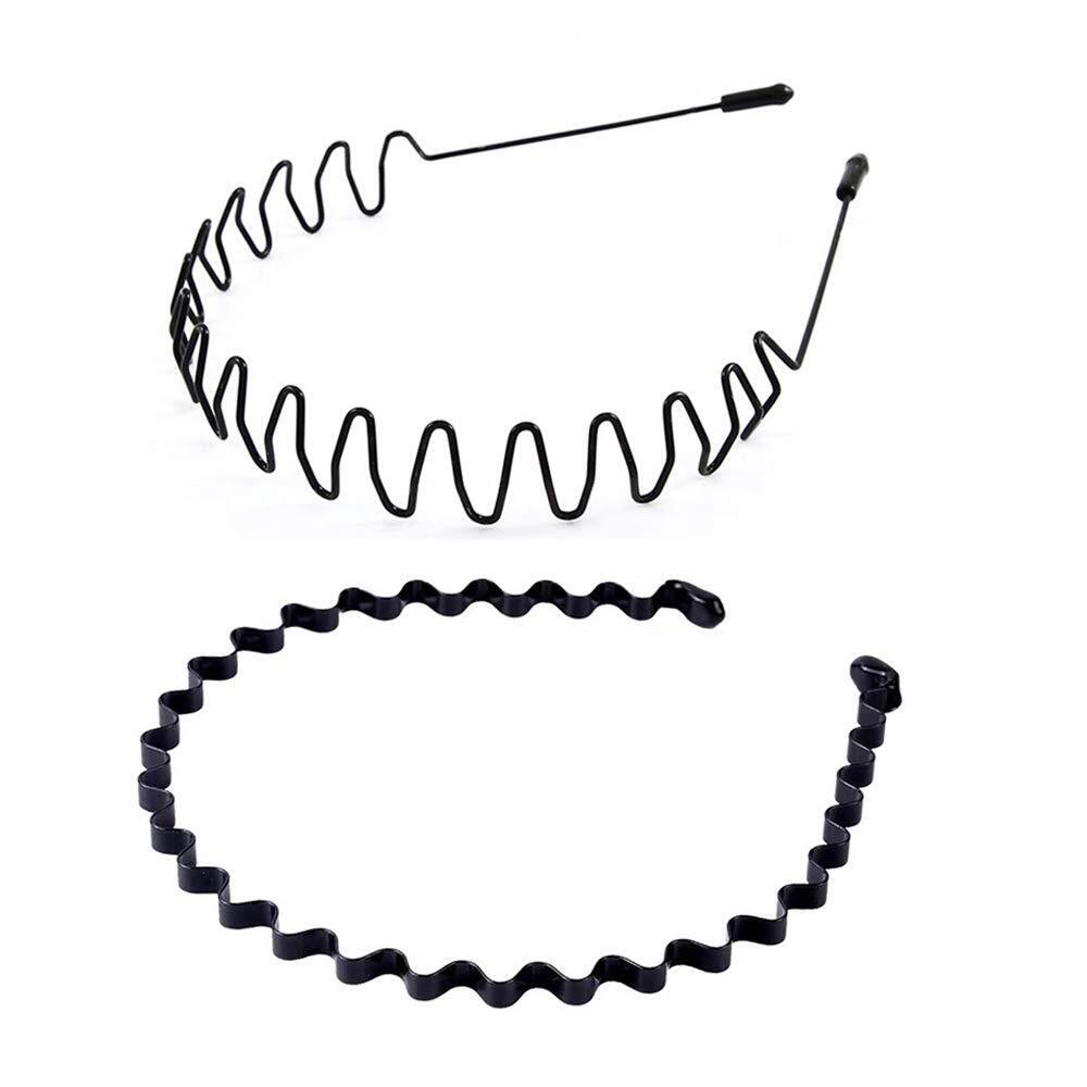 3 Black Wavy Metal Hair Band Spring Hair Hoop Unisex Black Headband Flexible UK