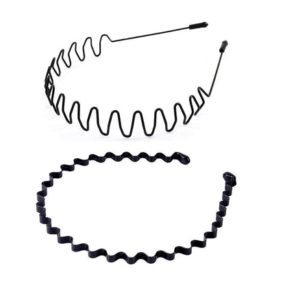 3 Black Wavy Metal Hair Band Spring Hair Hoop Unisex Black Headband Flexible UK
