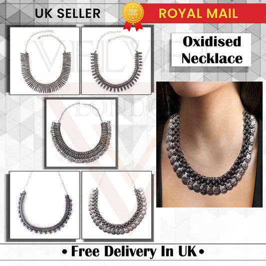 Tribal Antique German Silver Oxidized Traditional Necklace Boho Choker Ethnic UK