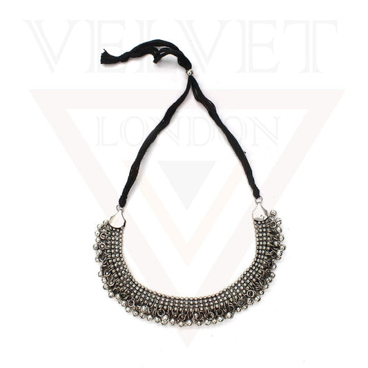 Necklace Metalic Silver Antique Oxidized Traditional Boho Choker Multi-Layer
