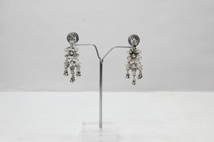 Long Necklace Earrings Golden Silver Antique Oxidized Ethenic Jewellery Set