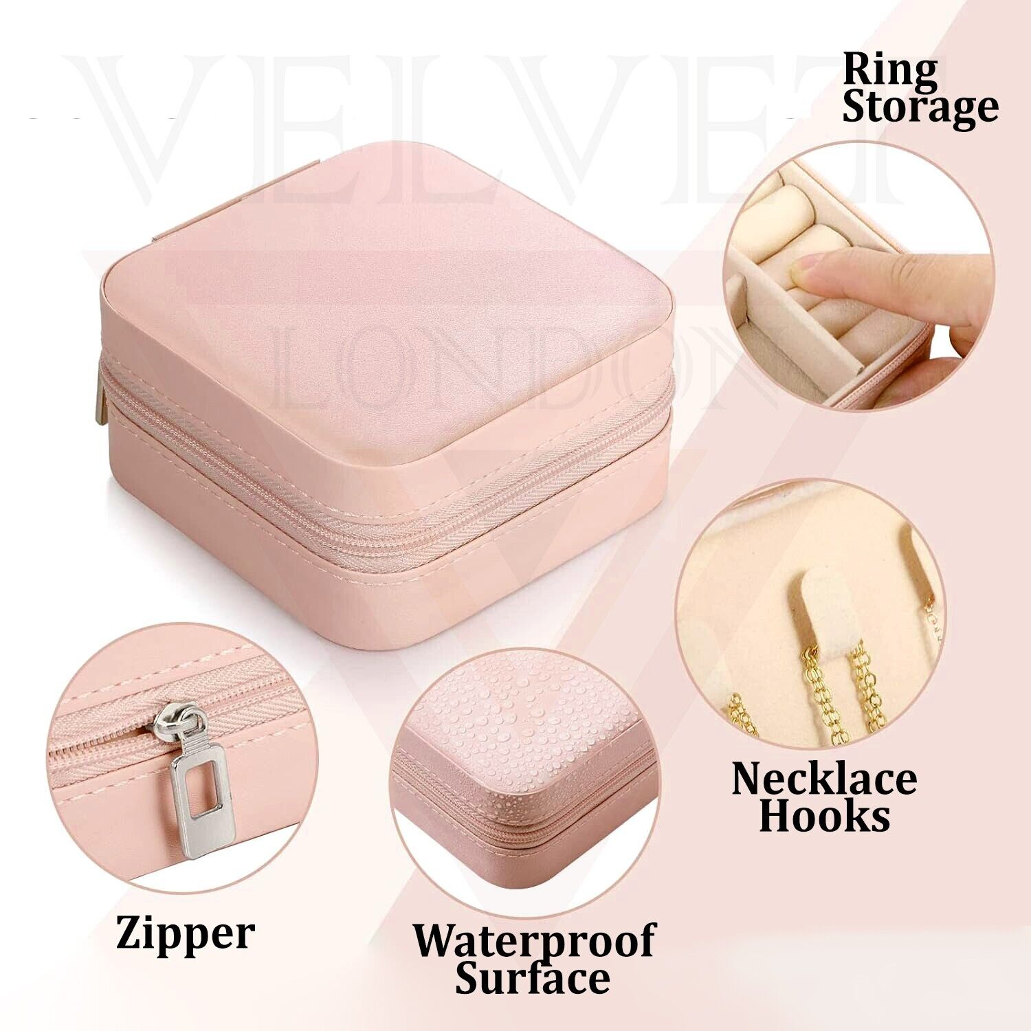 Jewellery Box for Women Storage Case Zipper Leather for Earrings Rings Necklaces