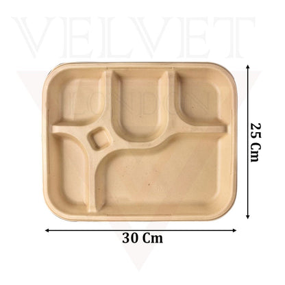 25 50 100 Sugarcane 5 Compartment Tray Bagasse Plates Biodegradable Partyware