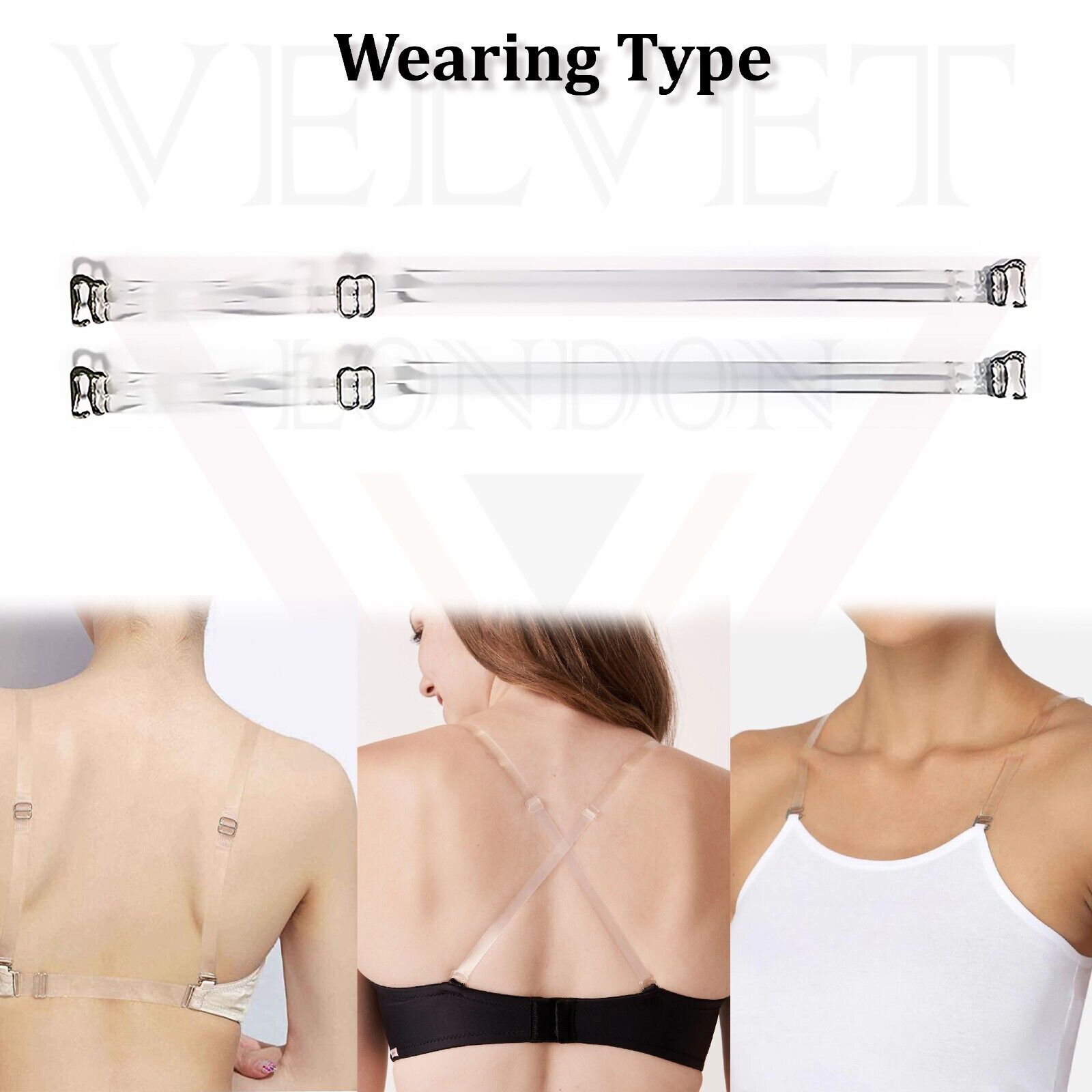 Transparent Bra Strap Invisible Thick Elastic Clear Adjustable Metal Hook New UK