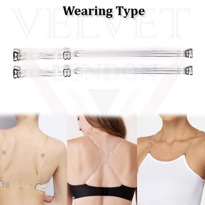Transparent Bra Strap Invisible Thick Elastic Clear Adjustable Metal Hook New UK