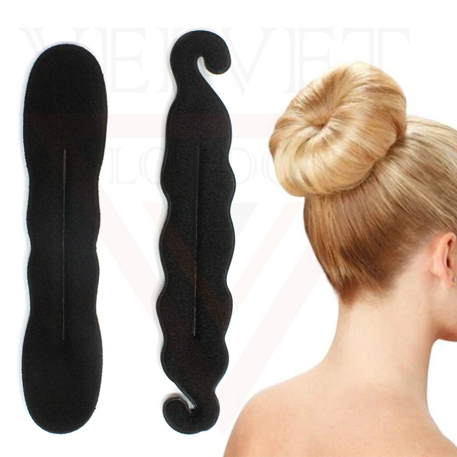 2Pcs Black Bun Maker Sponge Clip Curler Ring Twist Hair Styling Tool Donut Ring