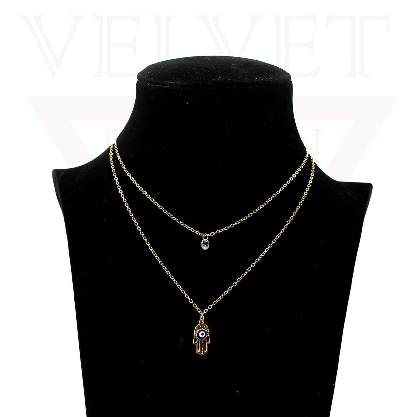 Trendy Golden Multi Layer Chain Necklace Oxidised Evil Eye Pendant Beachwear