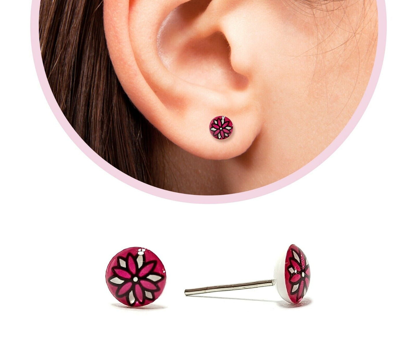 Flower Round Ear Stud Earring Surgical Steel Studs Fake Ear Stretchers Casual
