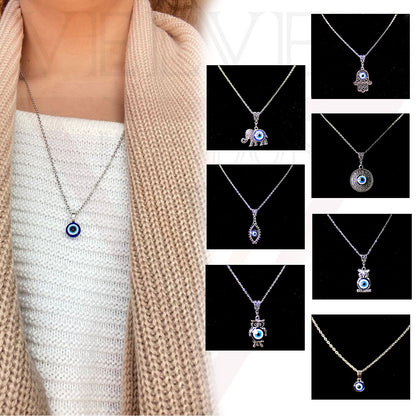 Fashion Silver Evil Eye Charm Pendant Chains Necklace Stylish Oxidised Beachwear