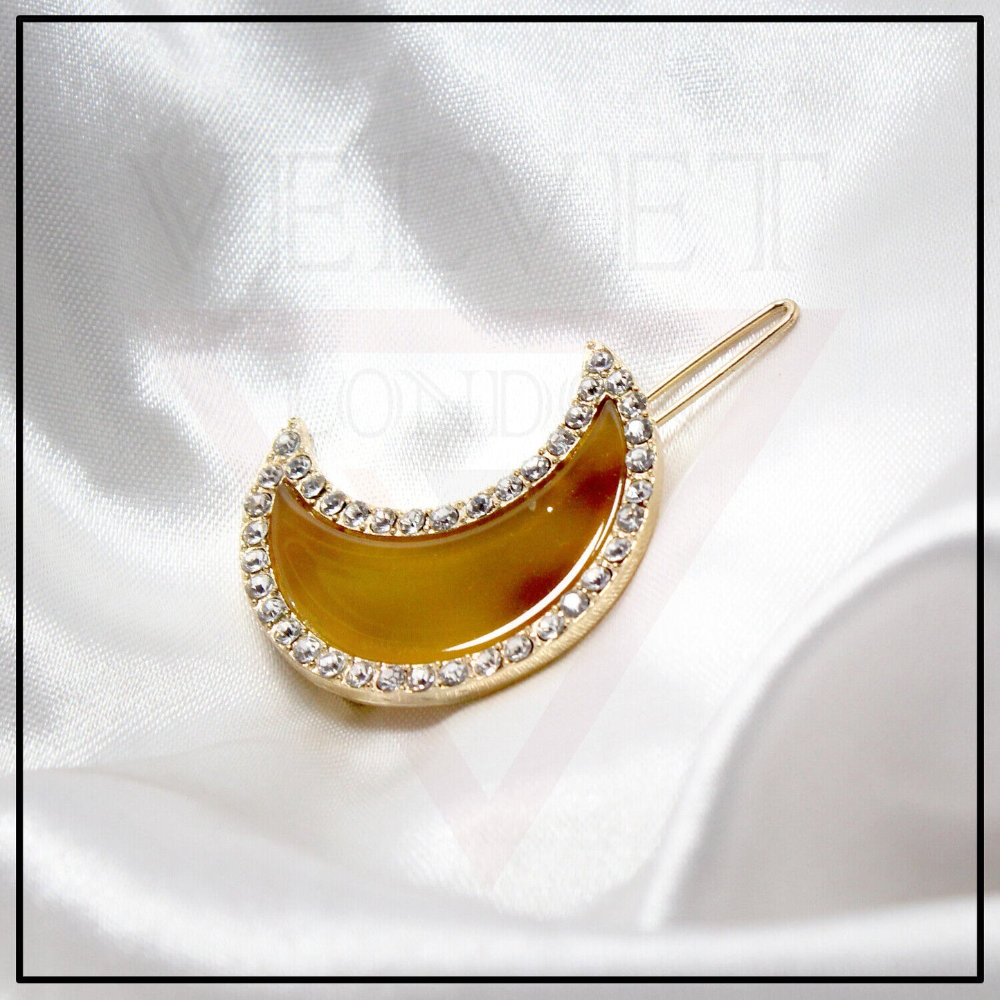 Marble Half Moon Shape Hair Clip Dimond Crystal Hair Slide Clip Golden Grip Pin 