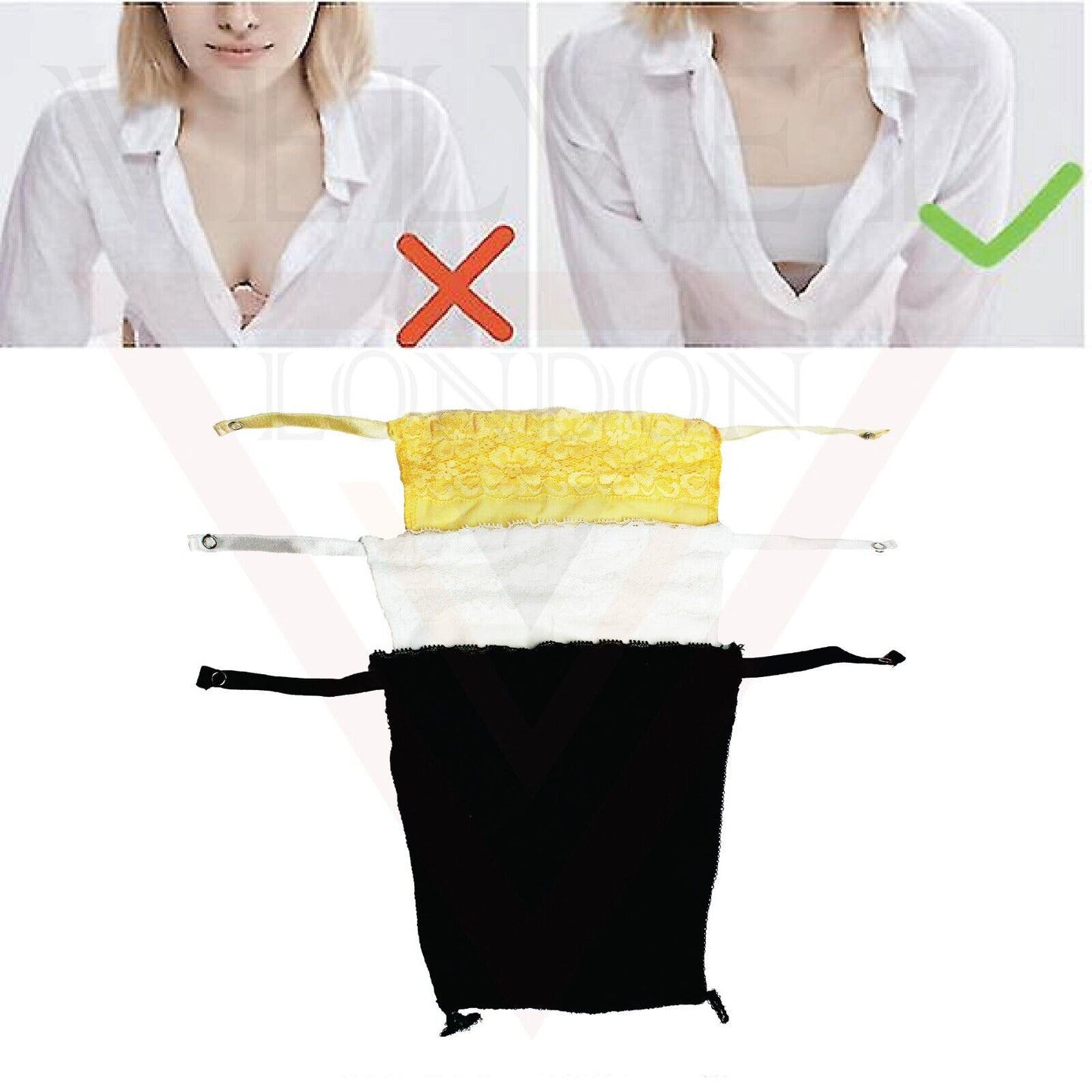 3Pcs Lady Lace Clip-on Mock Camisole Bra Insert Modesty Panel Cleavage Cover Up