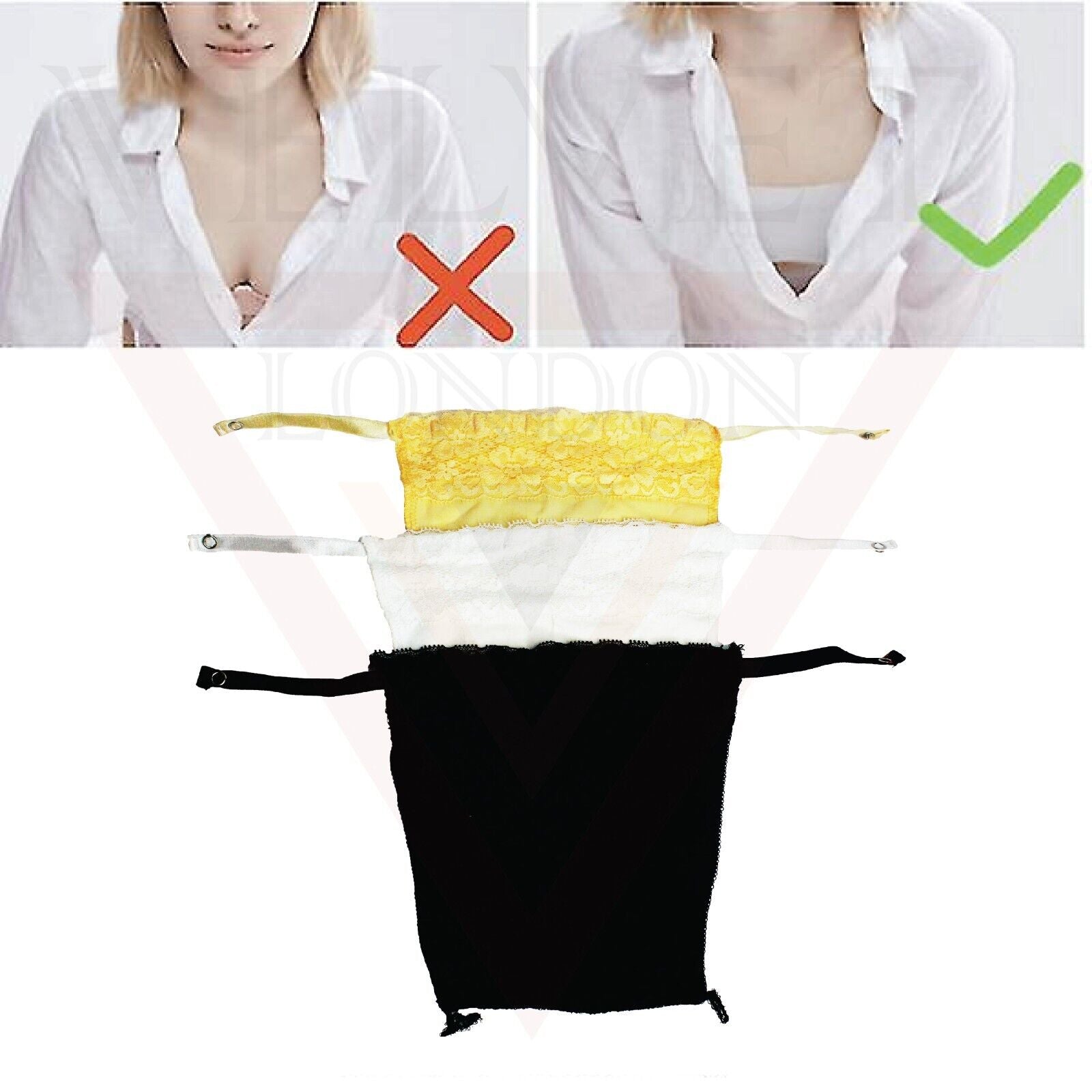 3Pcs Lady Lace Clip-on Mock Camisole Bra Insert Modesty Panel Cleavage Cover Up