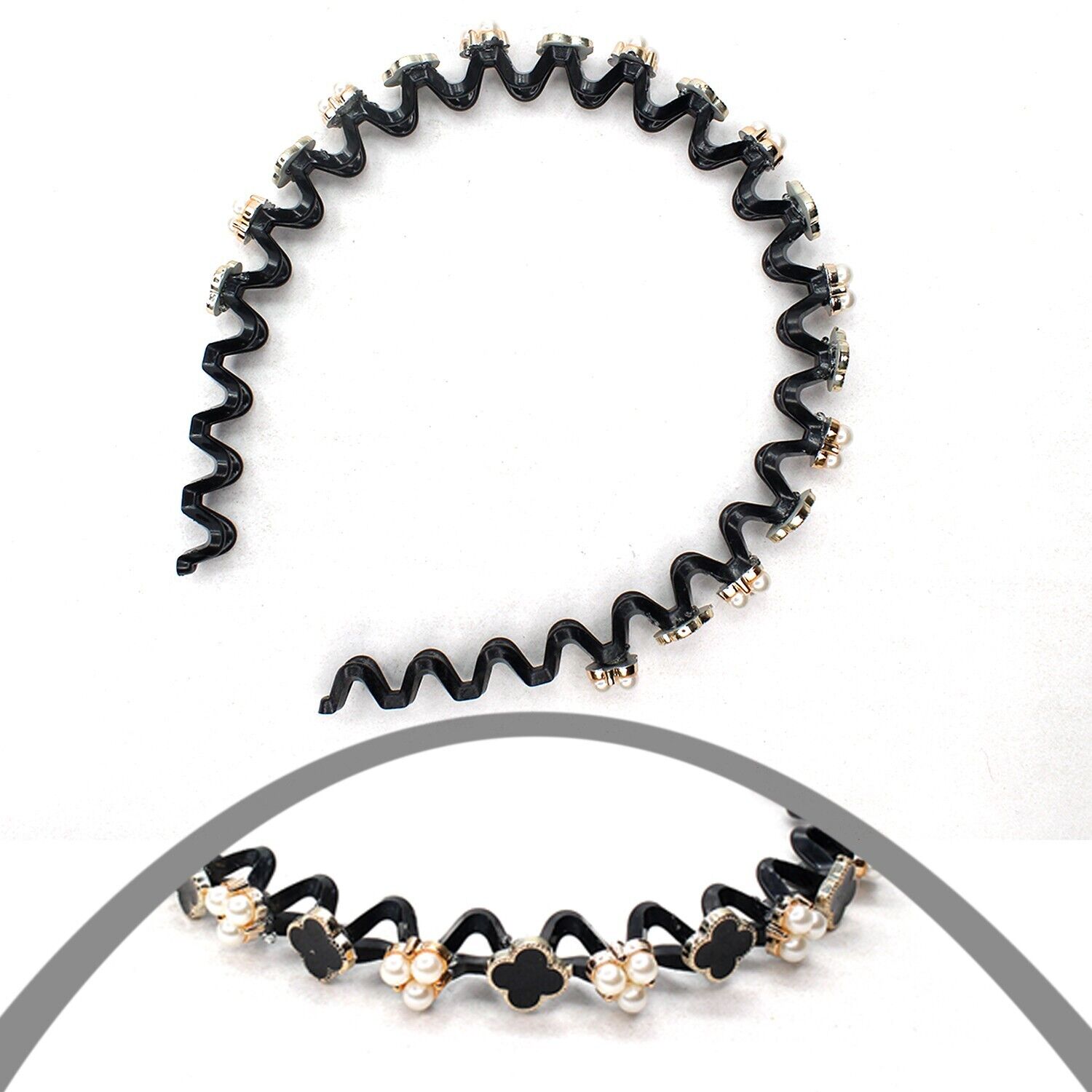 3x Wave Headbands Unbreakable Non-Slip Hair Band Pearl Rhinestone Hair Hoop