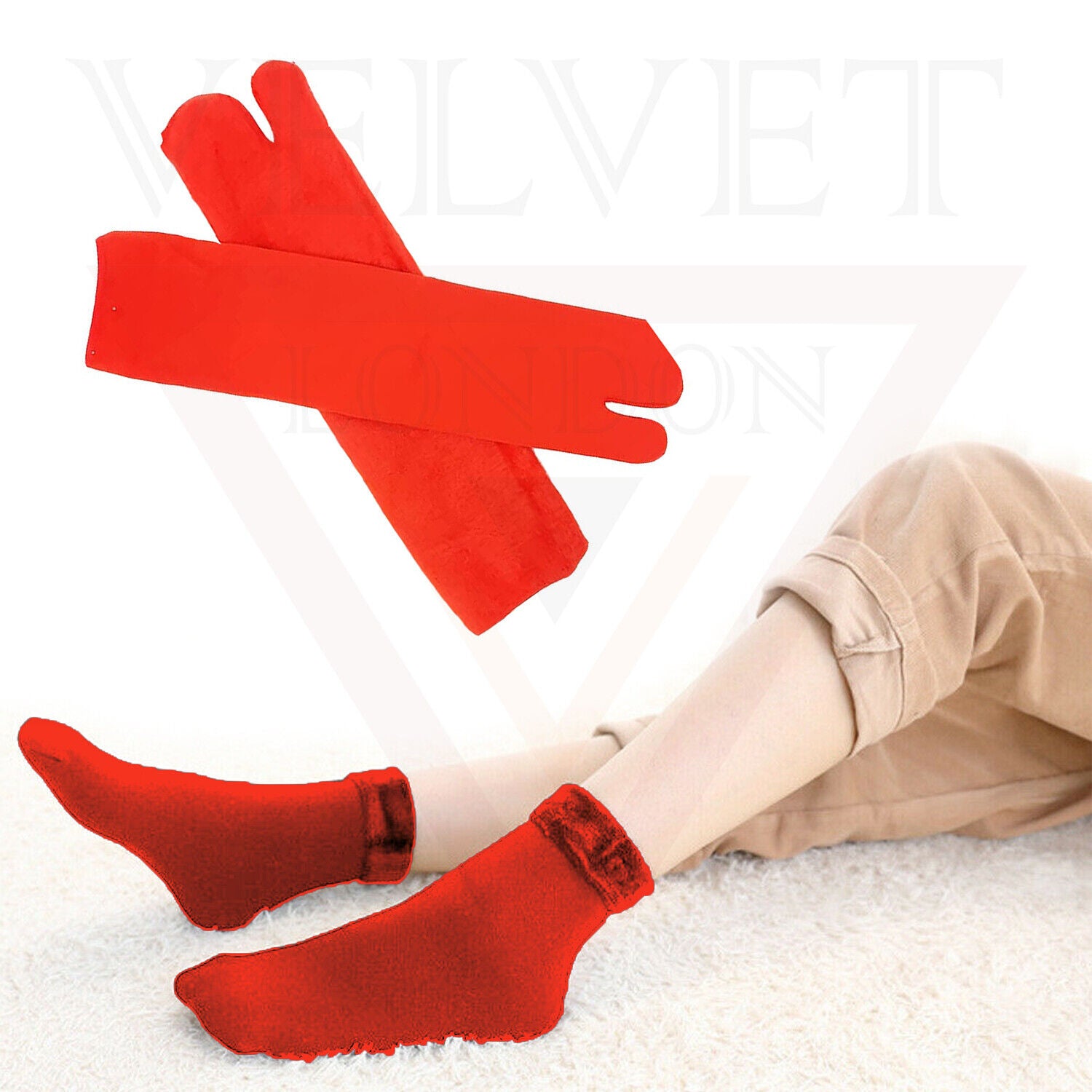 Velvet Socks Winter Warm Cosy Stylist Latest Thumb Thermal Soft Red Printed Sock
