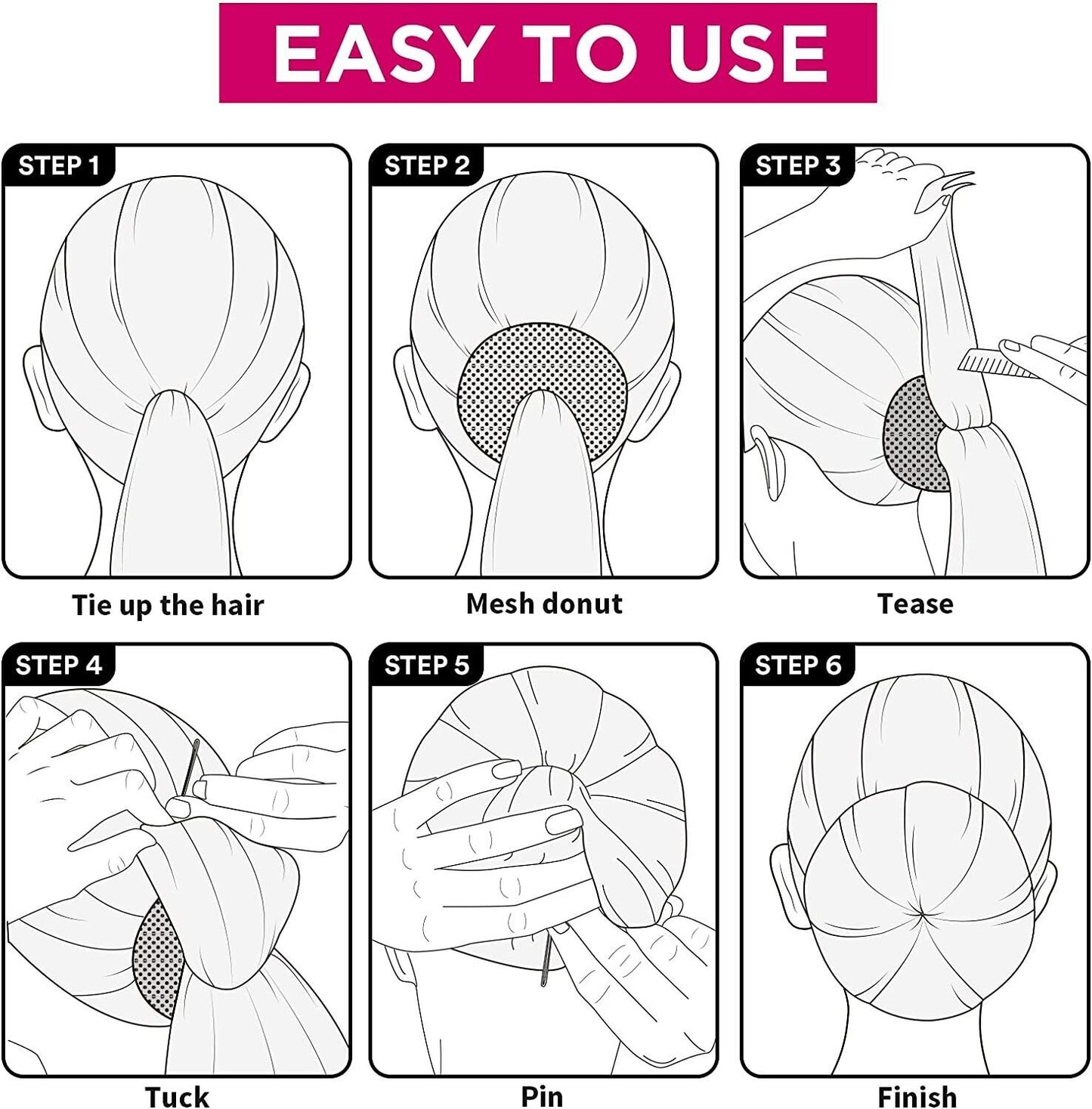 4pcs Black Hair Bun Donut Set 50Pcs U Pins Hair Bun Donut Maker Hair Styling