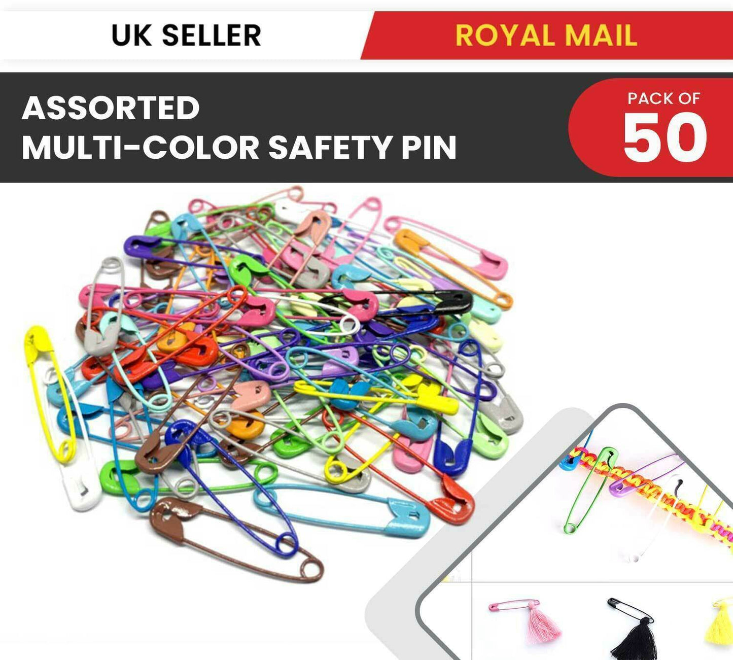 50pcs Assorted Frosted Metal Plated Safety Pins Craft Sewing Nickel Matte Pins 