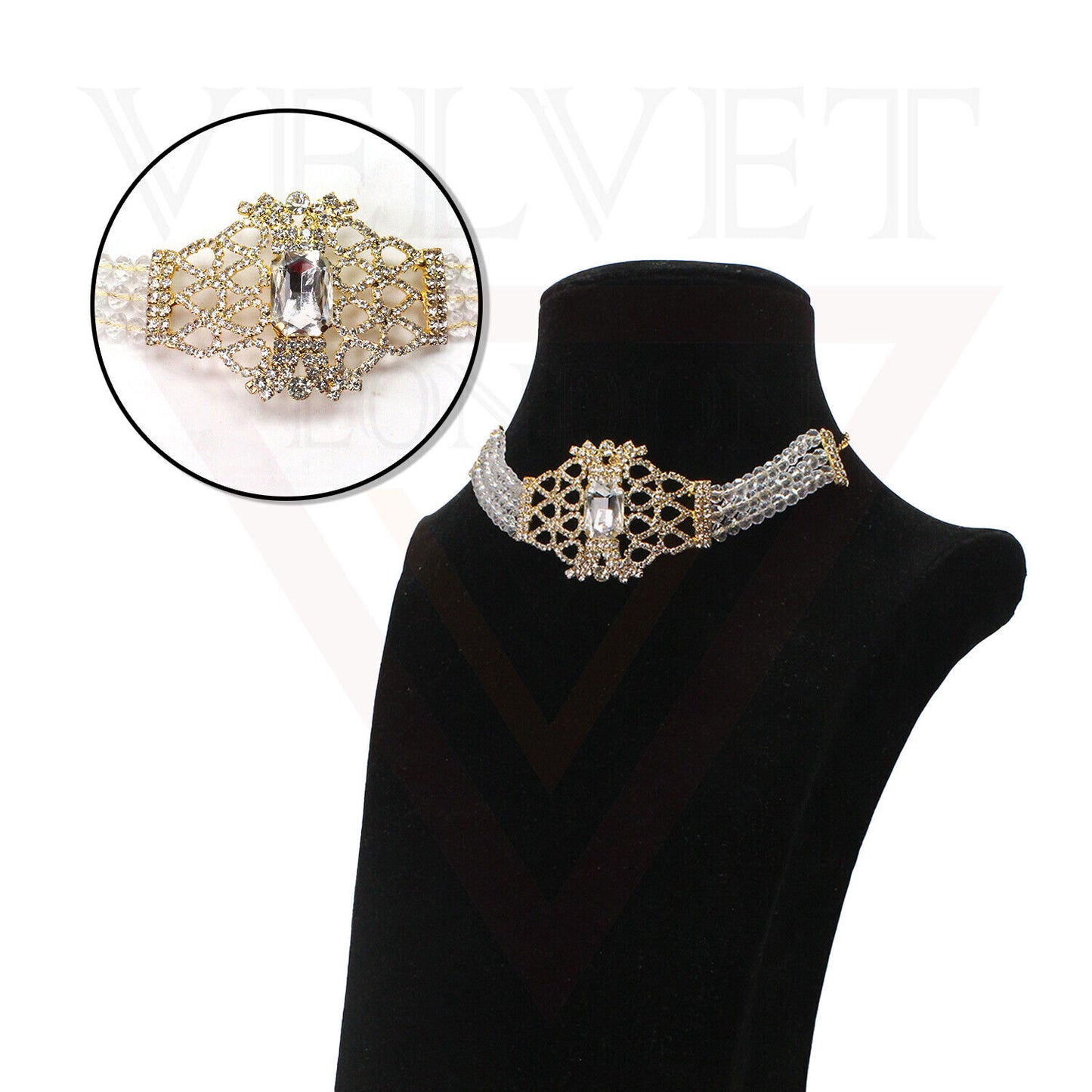 Necklace Earrings Set Crystal Pearl Choker Traditional Beads Girls Jewellery Set