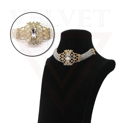 Necklace Earrings Set Crystal Pearl Choker Traditional Beads Girls Jewellery Set
