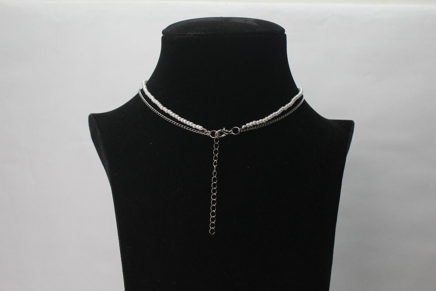 Chain Necklace 2 Layers Silver Chain Choker White Beads Pearl Jewelry Necklace