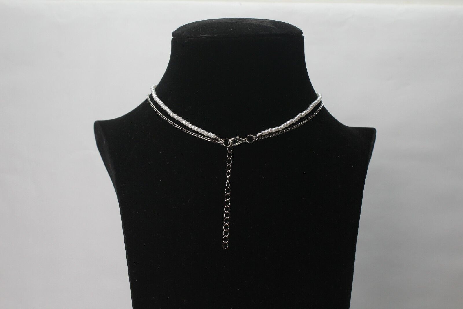 Chain Necklace 2 Layers Silver Chain Choker White Beads Pearl Jewelry Necklace