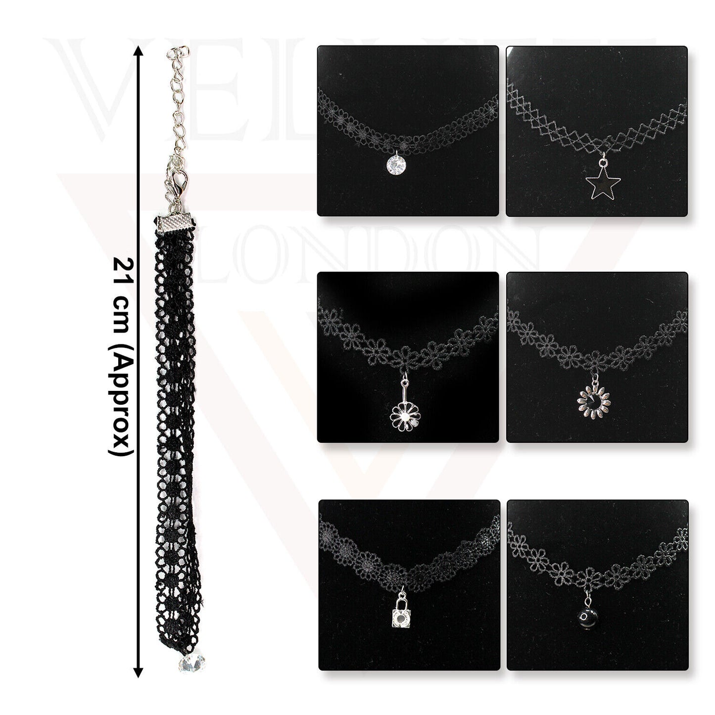 Girl Black Choker Charm Necklace Vintage Classic Pendant Lace Punk Retro Collar