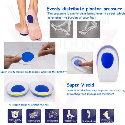 3pcs Shoe Inserts Silicone Gel Heel Cups Support Pads Plantar Fasciitis Cushion