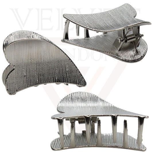 2x Lining Silver Hair Claw Metal Heart Shape Non-Slip Hair Clips Pins Grips UK