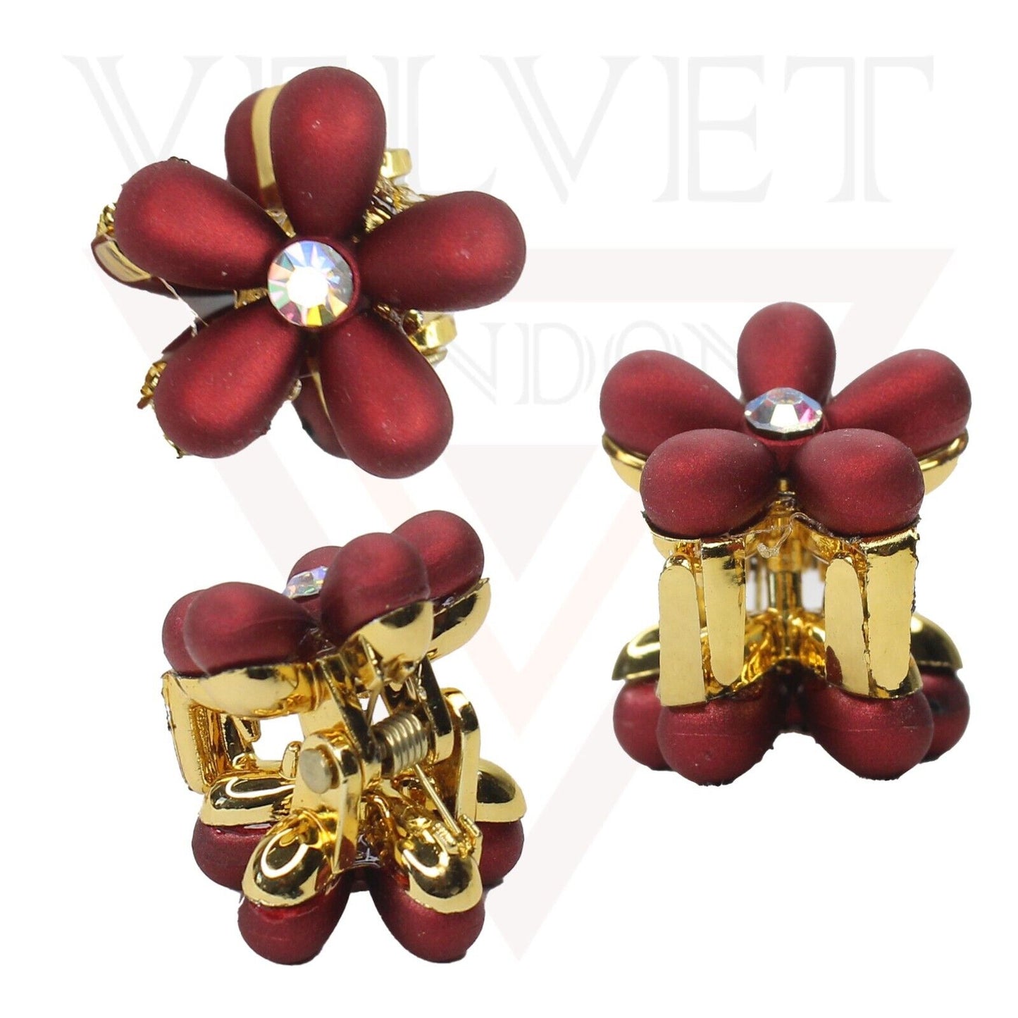 3x Mini Flower Hair Claw Drop Pearl Diamond Non-Slip Hair Jaw Hair Clips Pins UK