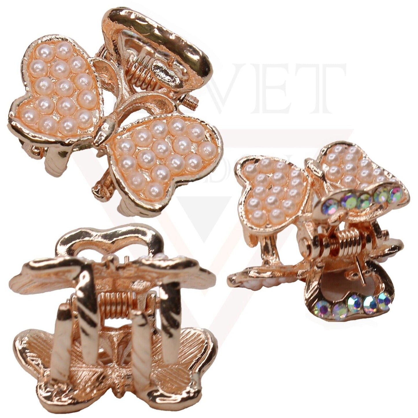 8x Mini Hair Claw Metal Diamond Pearl Non-Slip Claw Hair Clips Butterfly Clamp