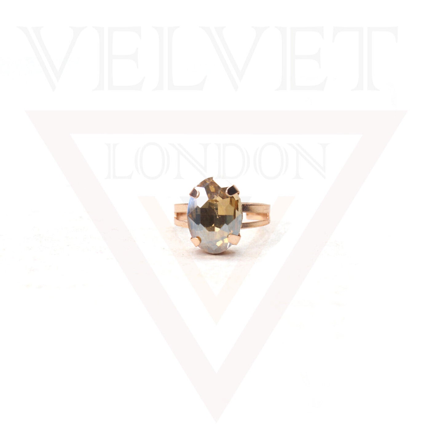Finger Ring Big Crystal Stone Stretch Rings Golden Oval Diamond Gemstone Ladies