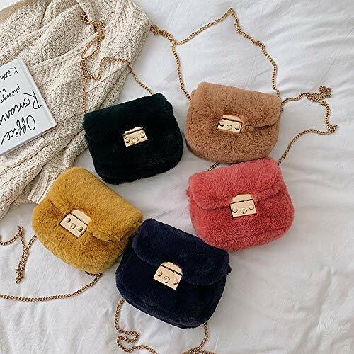 Clutch Purse Handbag Soft Faux Fur Crossbody Long Golden Chain Shoulder Bag