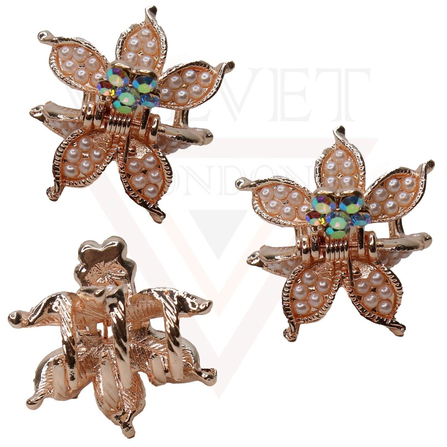 8x Mini Hair Claw Metal Diamond Pearl Non-Slip Claw Hair Clips Butterfly Clamp