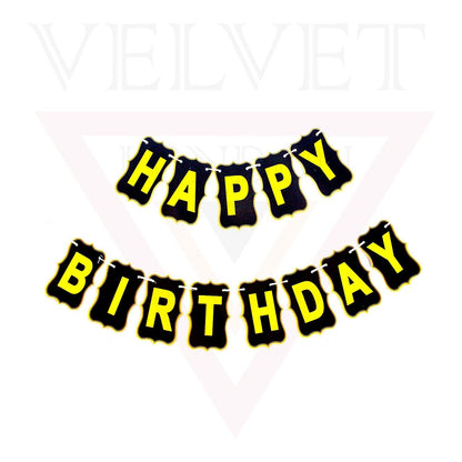 Happy Birthday Banner Black and Gold Birthday Banner Ribbons For Parties