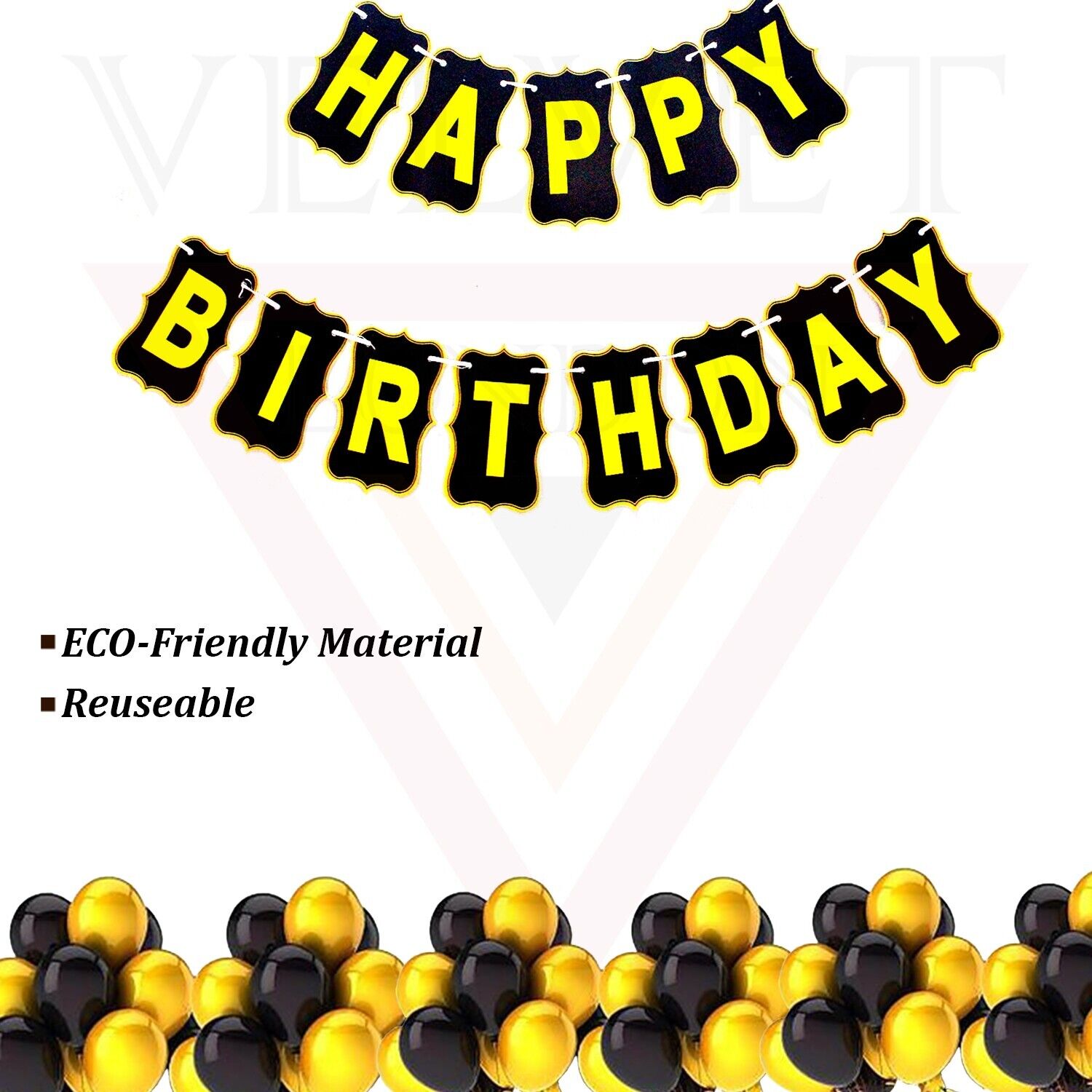 Happy Birthday Banner Black and Gold Birthday Banner Ribbons For Parties