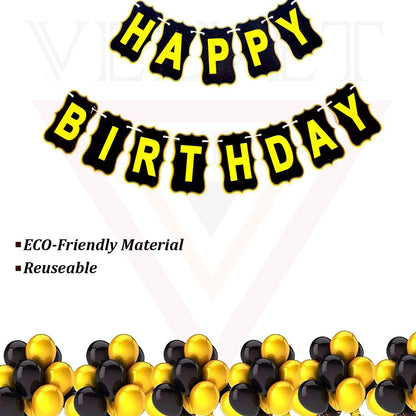 Happy Birthday Banner Black and Gold Birthday Banner Ribbons For Parties