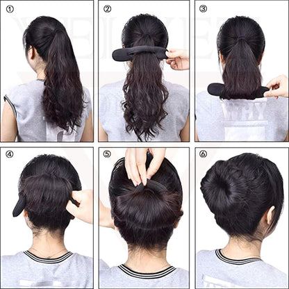 2Pcs Black Bun Maker Sponge Clip Curler Ring Twist Hair Styling Tool Donut Ring