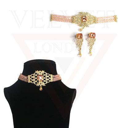 Necklace Earrings Set Crystal Pearl Choker Traditional Beads Girls Jewellery Set