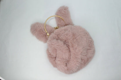Purse Shoulder Bag Fur Rabbit Ear Long Gold Metal Chain Clutch Plush Side Bag