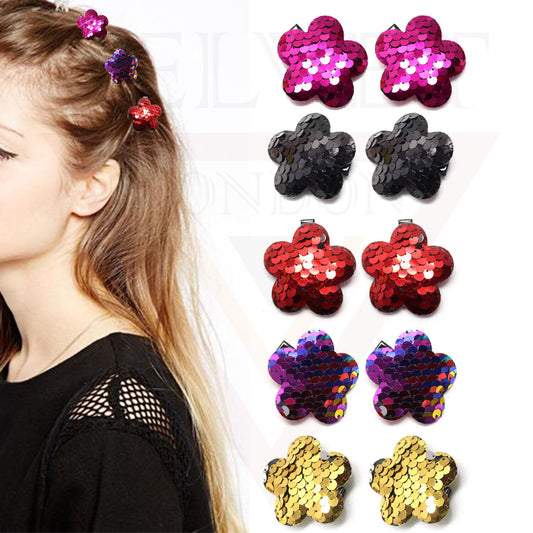 Flower Hairpins Cute Glitter Clips Metal Snap Barrettes Sparkly Hair Clips