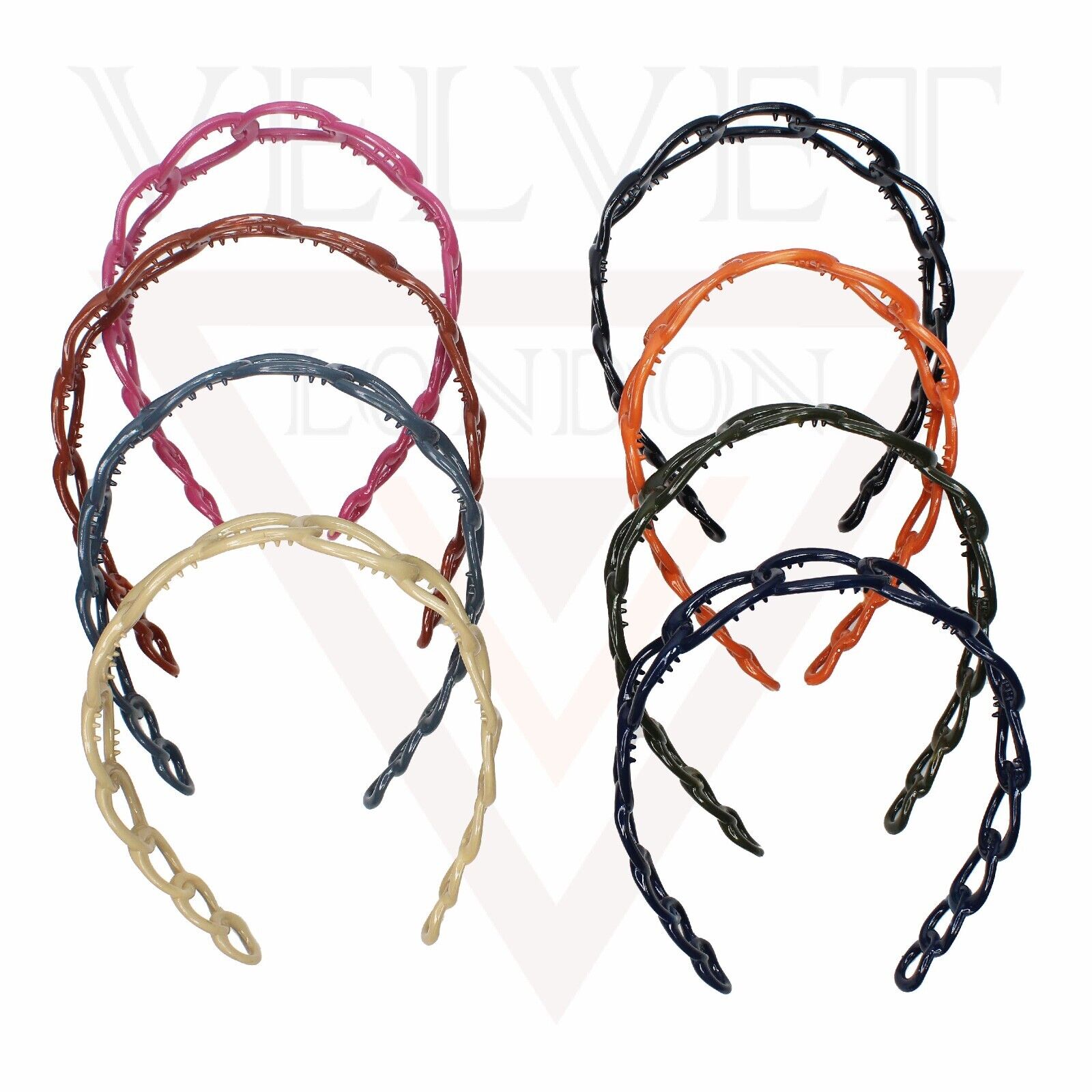 Hair Band Oval Chain Link Headband Grip Teeth Plastic Dark Colour Hair Hoop