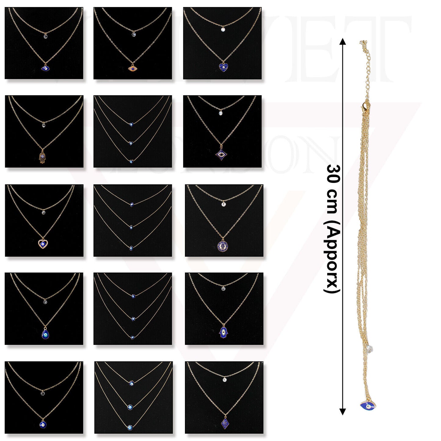 Trendy Golden Multi Layer Chain Necklace Oxidised Evil Eye Pendant Beachwear
