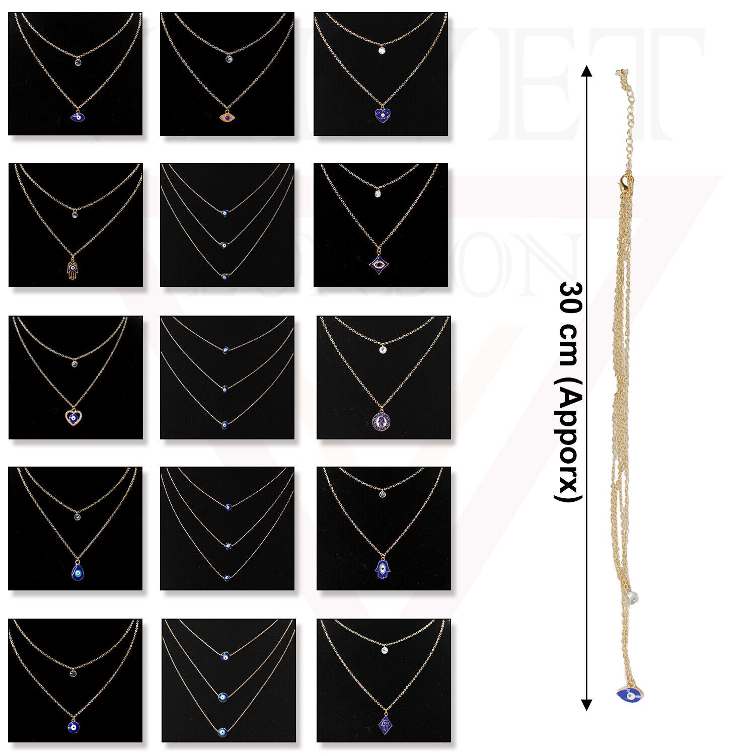 Trendy Golden Multi Layer Chain Necklace Oxidised Evil Eye Pendant Beachwear