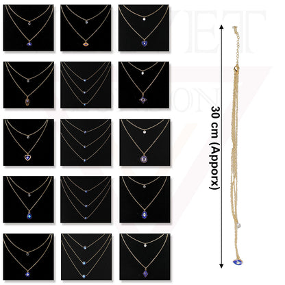 Trendy Golden Multi Layer Chain Necklace Oxidised Evil Eye Pendant Beachwear